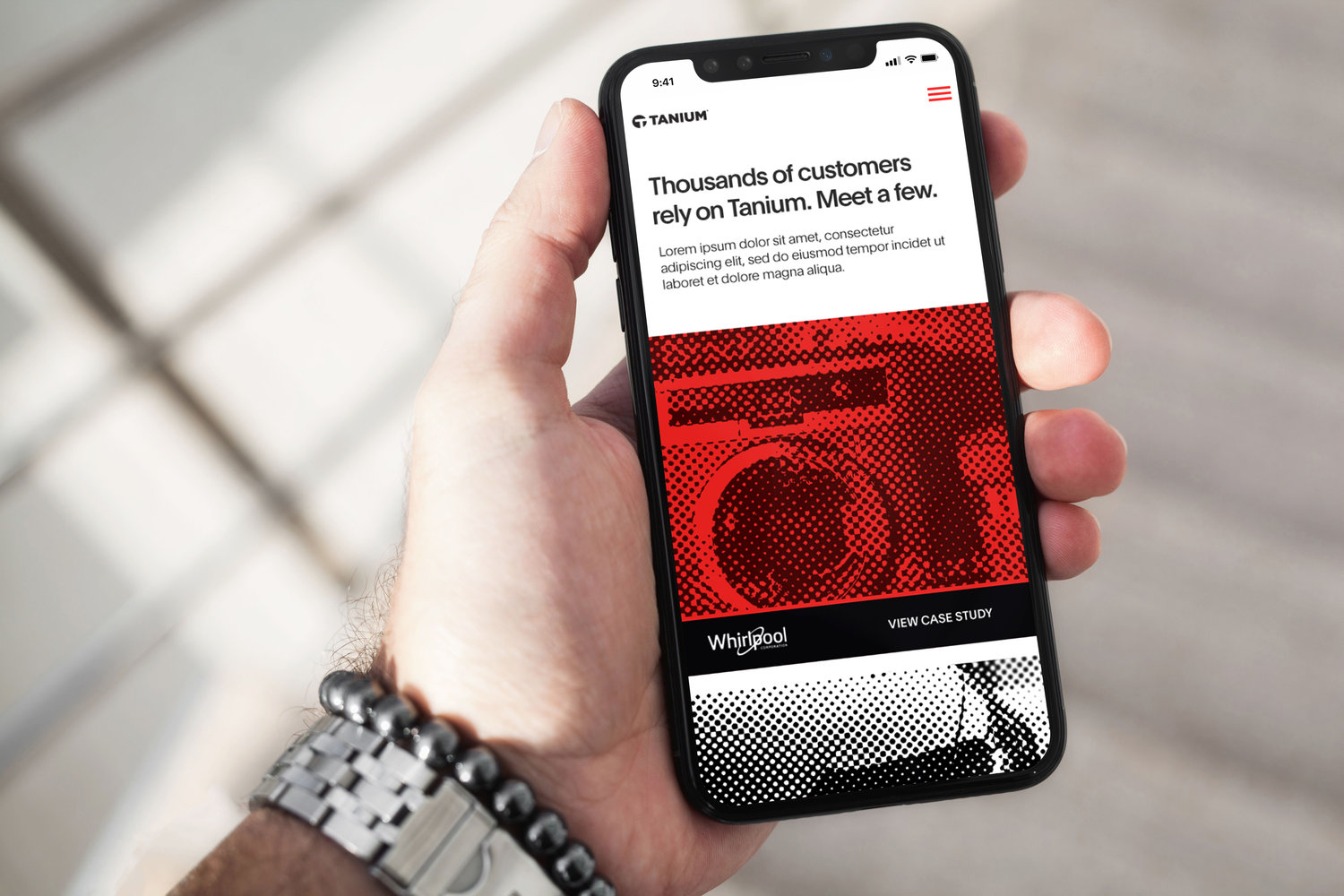 Tanium website shown on a smartphone