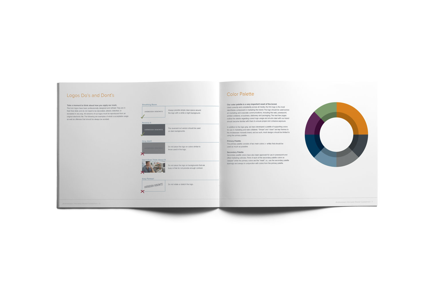 Andreessen Horowitz brand guidelines, logo usage and color palette