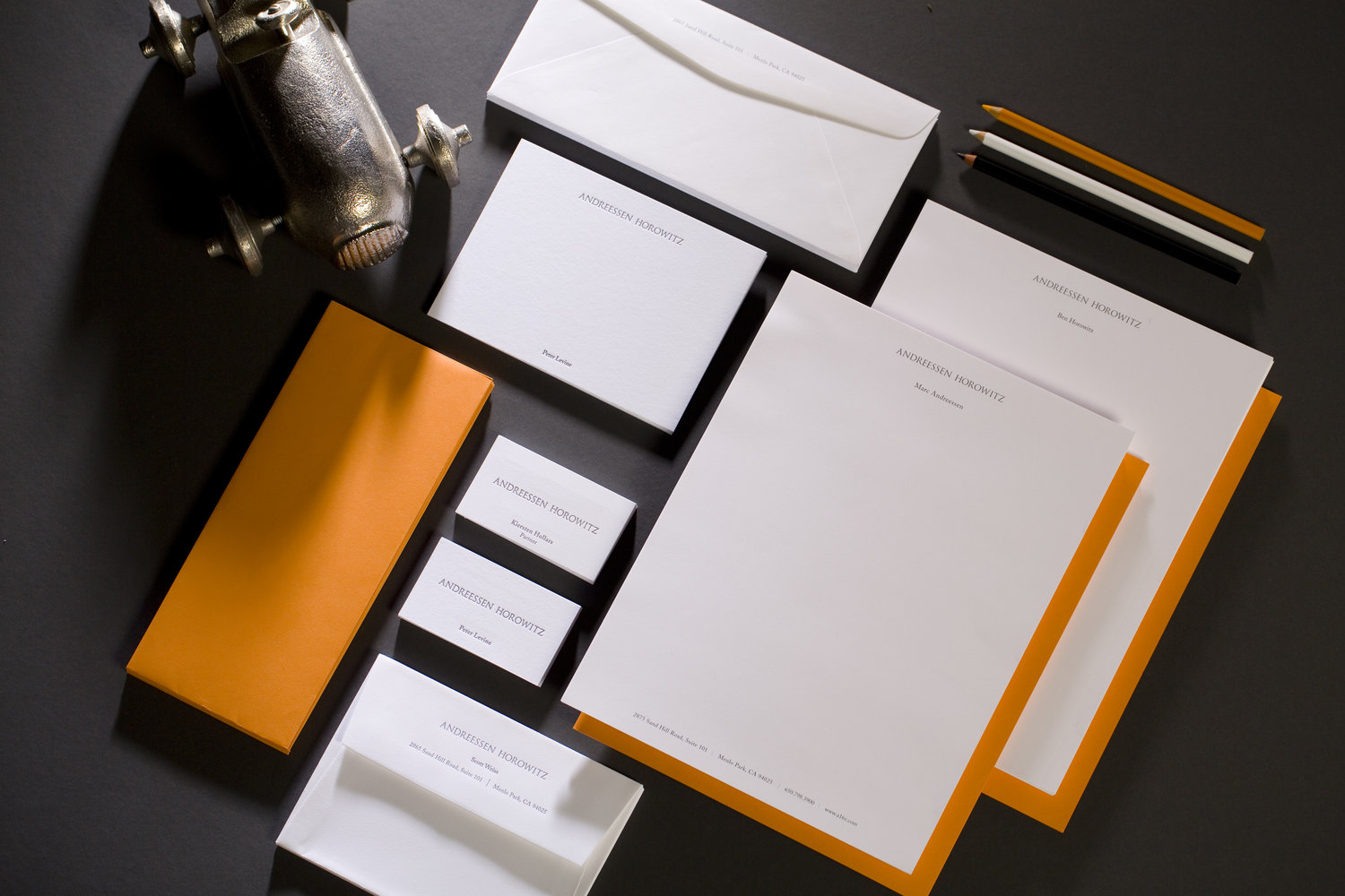 Andreessen Horowitz stationery: letterhead, business cards and envelopes